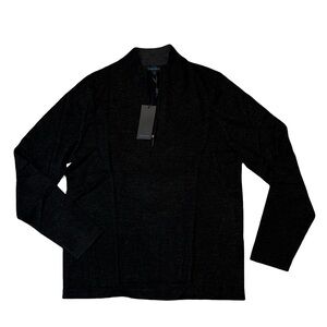 NEW Patrick Assaraf mens M Medium black merino wool 1/4 zip pullover sweater NWT